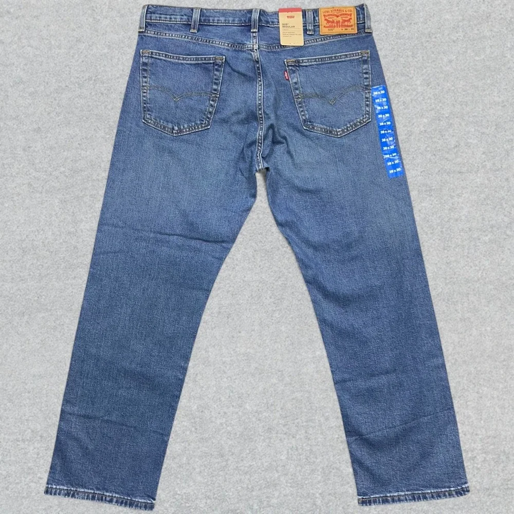 NEW Levi's 505 Jeans Men's 38x30 Blue Denim Regular Fit Straight Leg Stretch